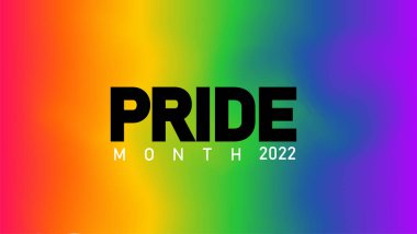 LGBTQ gurur ayı. Bulanık gökkuşağı arkaplanındaki gurur etiketi. İnsan hakları ya da çeşitlilik kavramı. LGBT olay paneli tasarım şablonu.