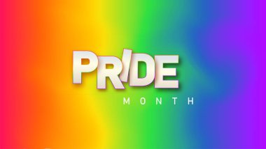 LGBTQ gurur ayı. Bulanık gökkuşağı arkaplanındaki gurur etiketi. İnsan hakları ya da çeşitlilik kavramı. LGBT olay paneli tasarım şablonu.