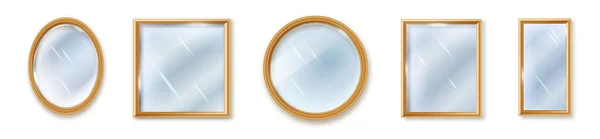 Set of different shape mirrors isolated. Mirror frame, mirrors template. Reflective glass surfaces isolated.Realistic design for indoor furniture — Image vectorielle