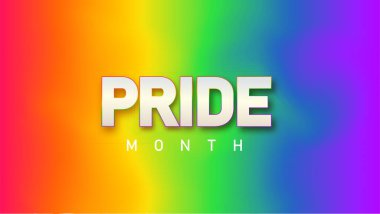 LGBTQ gurur ayı. Bulanık gökkuşağı arkaplanındaki gurur etiketi. İnsan hakları ya da çeşitlilik kavramı. LGBT olay paneli tasarım şablonu.