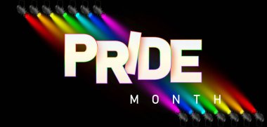 LGBTQ gurur ayı. Bulanık gökkuşağı arkaplanındaki gurur etiketi. İnsan hakları ya da çeşitlilik kavramı. LGBT olay paneli tasarım şablonu.