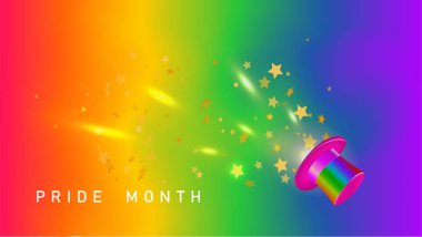 LGBTQ gurur ayı. Bulanık gökkuşağı arkaplanındaki gurur etiketi. İnsan hakları ya da çeşitlilik kavramı. LGBT olay paneli tasarım şablonu