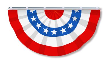 US Flag Buntings beyaz arka planda izole edildi. 4 Temmuz şablonu. 4 Temmuz ABD konfeti yıldızlarıyla Amerika 'nın Bağımsızlık Günü kutlamaları arka planda izole edildi.