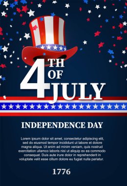4 Temmuz tebrik kartı şablonu. Amerika Birleşik Devletleri Bağımsızlık Günü tasarımı. Vektör İllüstrasyonu - 4 Temmuz ABD.