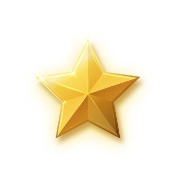 Gold shiny glitter glowing christmas star with shadow isolated on white background. Vector stars creative illustration.