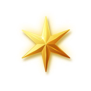 Gold shiny glitter glowing christmas star with shadow isolated on white background. Vector stars creative illustration.