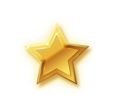 Gold shiny glitter glowing christmas star with shadow isolated on white background. Vector stars creative illustration.