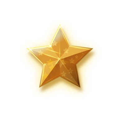 Gold shiny glitter glowing christmas star with shadow isolated on white background. Vector stars creative illustration.