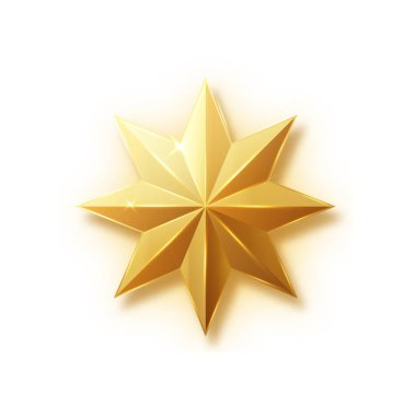 Gold shiny glitter glowing christmas star with shadow isolated on white background. Vector stars creative illustration.