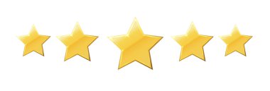 Five stars icon. Stars rating review icon.Vector stars set of realistic metallic golden stars isolated on white background. Symbol wye of leadership. Vector illustration