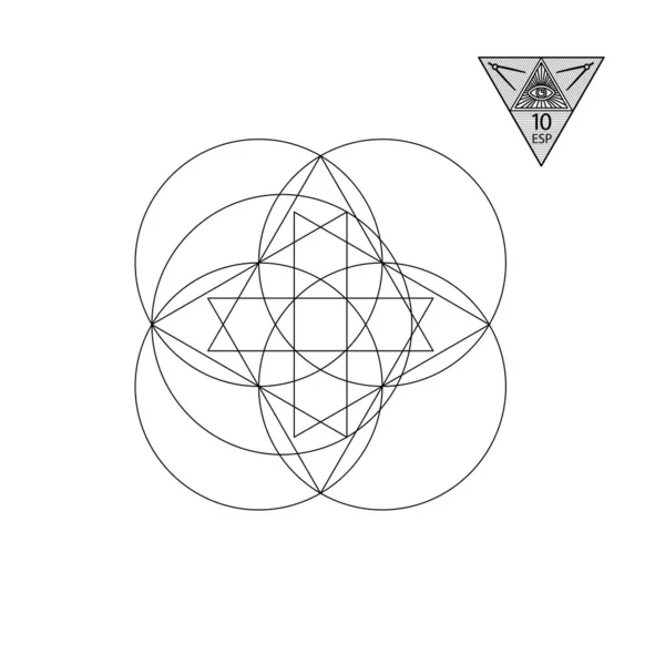 神聖な幾何学 ベクトルイラストは白で分離 神聖な幾何学 白地に黒い線 — ストックベクタ