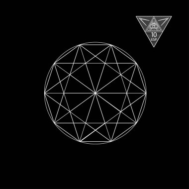 Kutsal geometri. Vektör ilüstrasyonu beyaza izole edildi. Kutsal geometri. Siyah arkaplanda beyaz çizgiler.