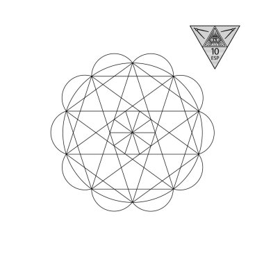 Kutsal geometri. Vektör ilüstrasyonu beyaza izole edildi. Kutsal geometri. Beyaz arkaplanda siyah çizgiler.