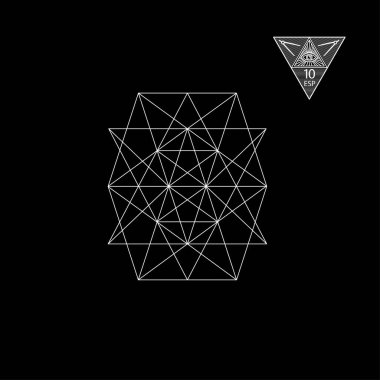 Kutsal geometri. Vektör ilüstrasyonu beyaza izole edildi. Kutsal geometri. Siyah arkaplanda beyaz çizgiler.