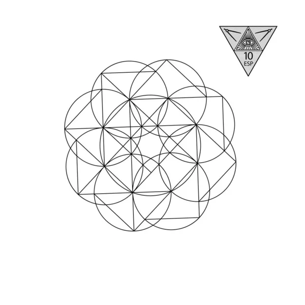 Sacred Geometry Vector Illustration Isolated White Sacred Geometry Black Lines — Stock Vector