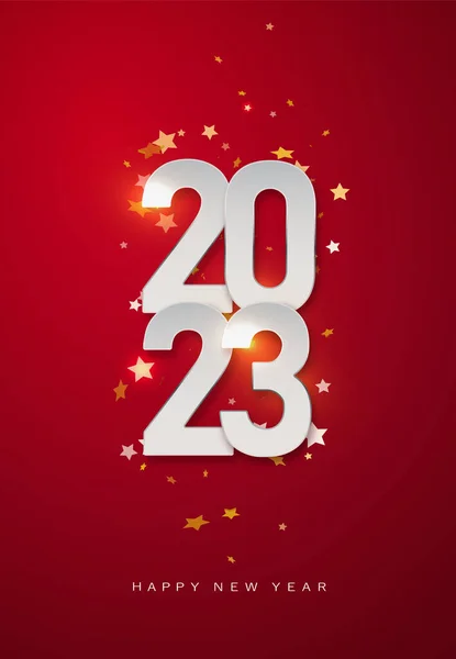 Felice Anno Nuovo 2023 Natale Rosso Vettoriale Illustrazione Numeri Bianchi — Vettoriale Stock