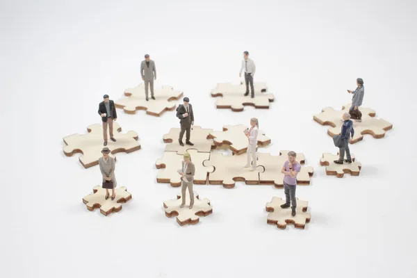 Mini Figure Persone Con Puzzle Legno — Foto Stock