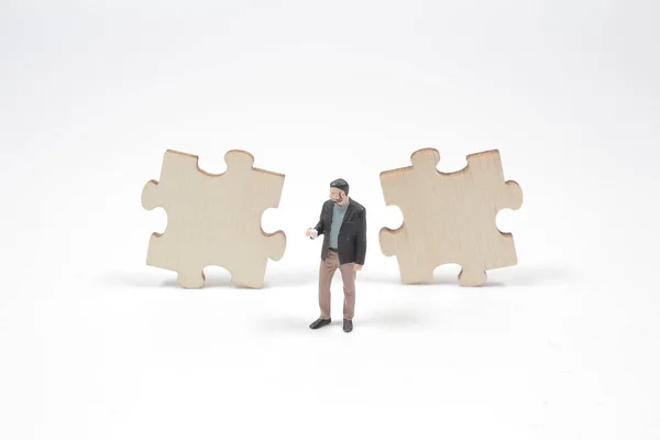 Connect Puzzle Pieces Mini Business — Stock Photo, Image