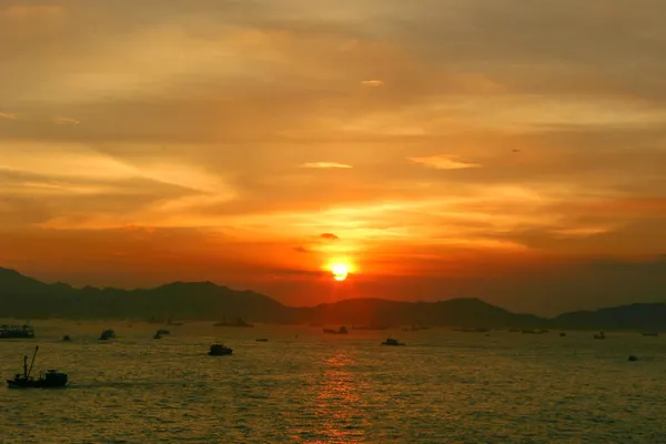 Sonnenuntergang Victoria Harbour Westlich Von Hongkong — Stockfoto