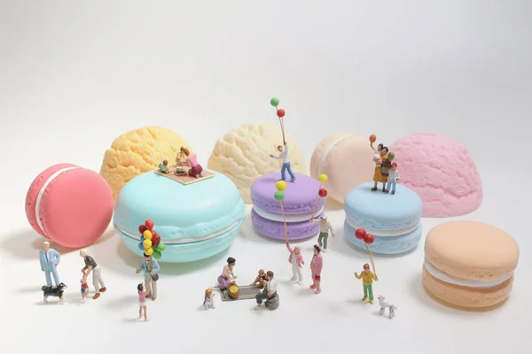 Diversão Mini Figura Acampamento Piquenique Macaron — Fotografia de Stock