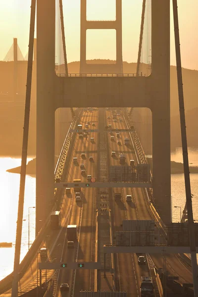 Tsing Bridge Motorvägar Hongkong Med Upphängningsstruktur — Stockfoto