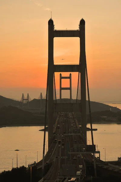 Время Захода Солнца Мосту Цин Гонконг — стоковое фото