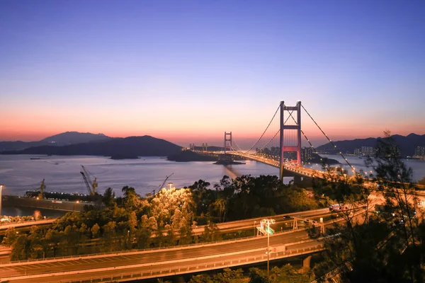 Bela Ponte Tsing Noite Hong Kong — Fotografia de Stock