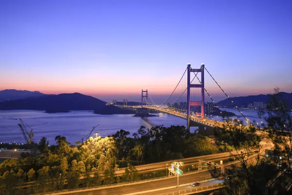 Bela Ponte Tsing Noite Hong Kong — Fotografia de Stock