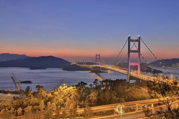 Tsing Suspension Bridge Connects Lantau Island Kowloon — Stock Photo, Image