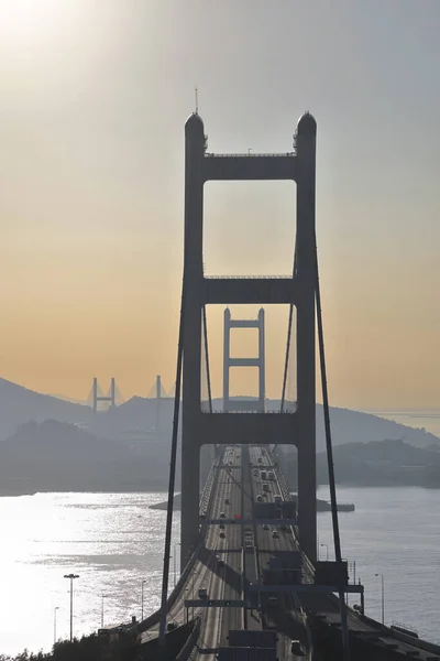 Tsing Suspension Bridge Connects Lantau Island Kowloon — Stock Photo, Image