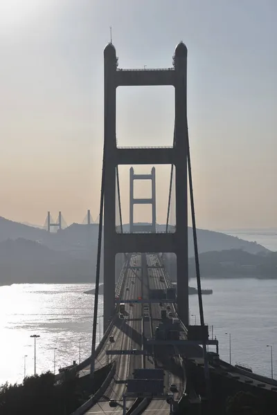 Tsing Suspension Bridge Connects Lantau Island Kowloon — Stock Photo, Image