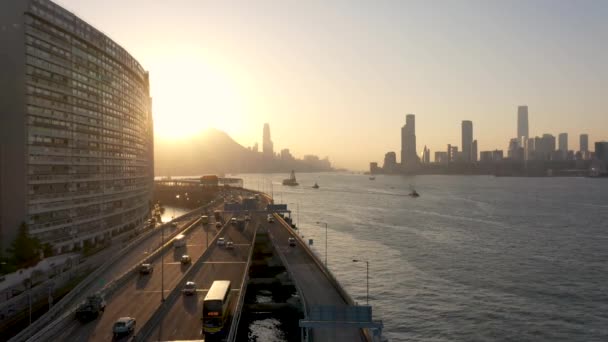 Повітряні Кадри Causeway Bay North Point Заході Сонця Вікторія Парк — стокове відео