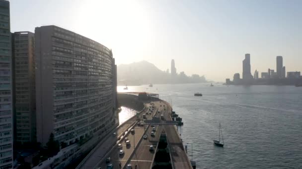 Letecké Záběry Causeway Bay North Point Při Západu Slunce Victoria — Stock video