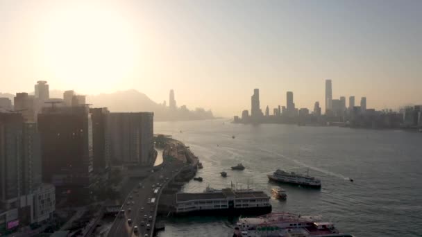 Flygbilder Från Causeway Bay North Point Vid Solnedgången Victoria Park — Stockvideo
