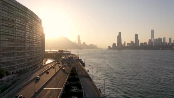 Кадры Воздуха Causeway Bay North Point Закате Парк Виктории Гонконг — стоковое видео