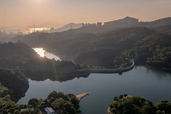 Nov 2021 Kowloon Reservoir Dam Aerial View Kam Shan Country — стокове фото