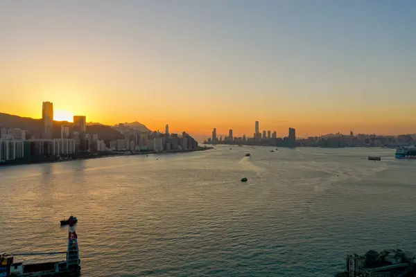 Dec 2021 Victoria Harbour Hong Kong Skyline Sunset — 스톡 사진