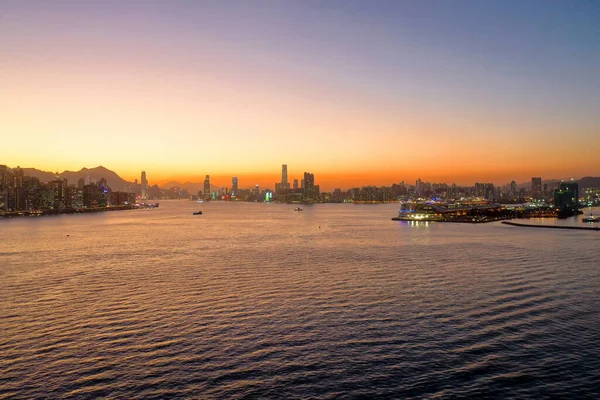 Dic 2021 Victoria Harbour Hong Kong Skyline Atardecer — Foto de Stock