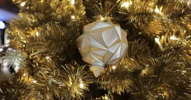 Gold Christmas Christmas Gold Ornaments Christmas Tree — Stock Video