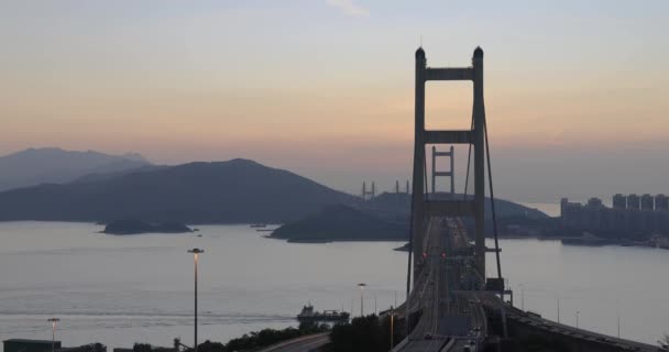 Pôr Sol Ponte Tsing Ponte Suspensa Marco — Vídeo de Stock