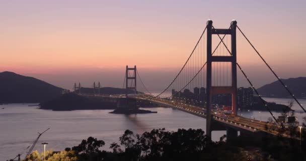 Sunset Tsing Γέφυρα Ορόσημο Αναστολή Γέφυρα — Αρχείο Βίντεο