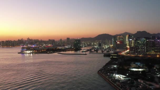 Prosinec 2021 Victoria Harbour Při Západu Slunce Hong Kong Čína — Stock video