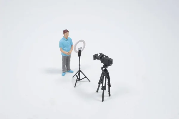 Social Media Star Professional Equipment While Recording Podcast Web Channel — Stok fotoğraf