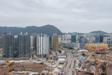 5 Şubat 2022 Doğu Kowloon, Hong Kong 'daki Kai Tak Havaalanı' nın gelişim görüntüsü