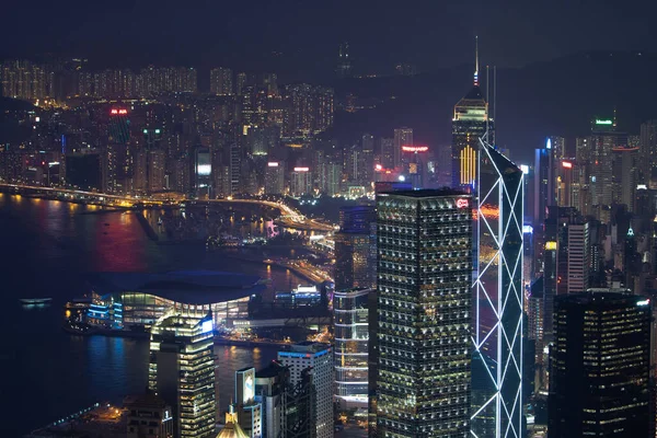 Primer Plano Del Edificio Oficinas Por Noche Hong Kong Septiembre — Foto de Stock