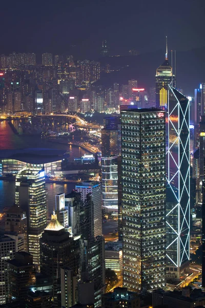 Primer Plano Del Edificio Oficinas Por Noche Hong Kong Septiembre — Foto de Stock