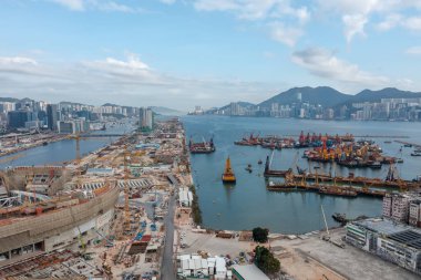 12 Mart 2022 Stadyumu yapım aşamasında, Kai Tak Spor Parkı