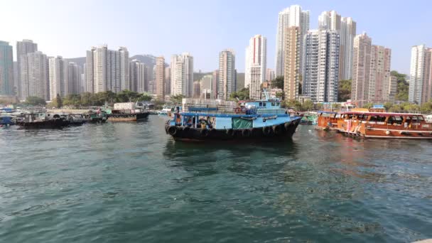 Feb 2021 Old Famous Typhoon Shelter Large Population Living Boats — Stock Video