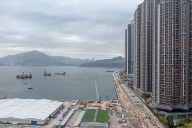 16 Mart 2022 Tseung Kwan O New Town, Hong Kong 'da büyük bir yerleşim bölgesi.