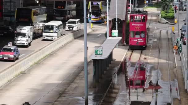 Merkez Bölgedeki Ağustos 2021 Tarihi Hong Kong Tramvayı — Stok video